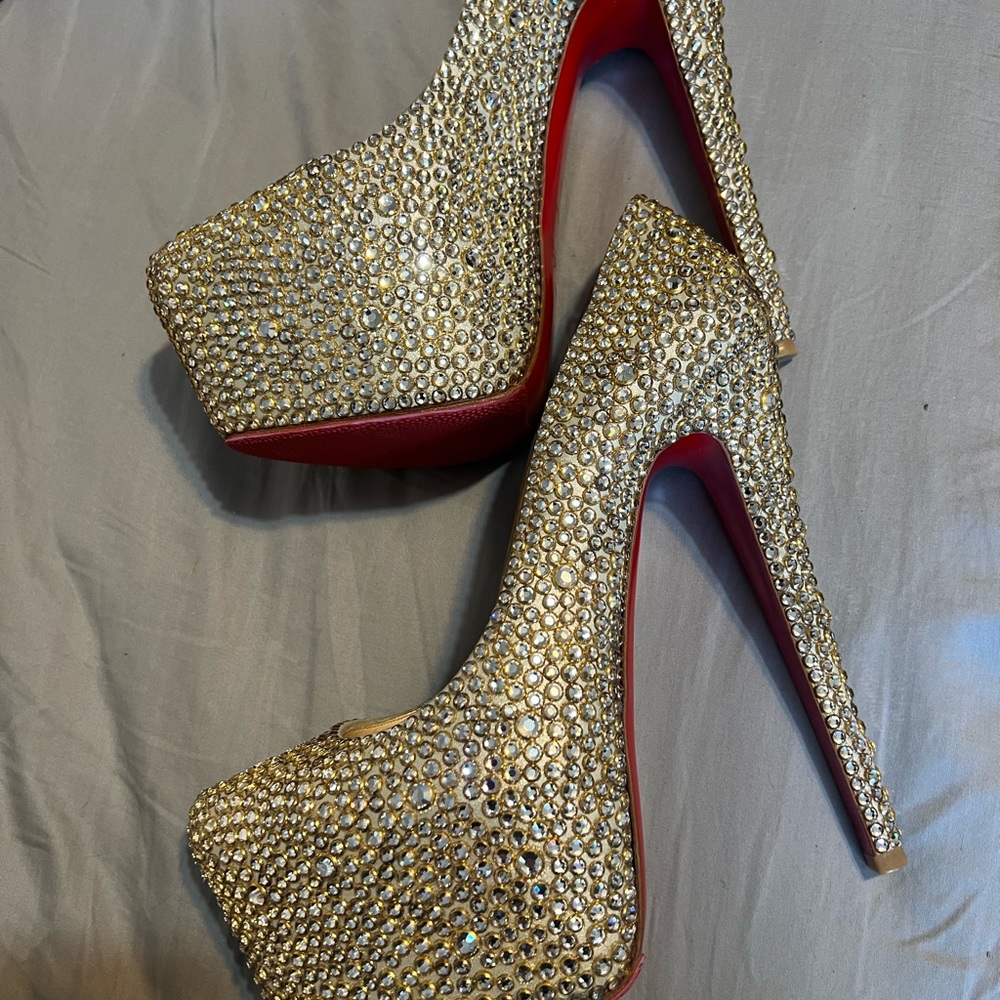 Christian Louboutin Gold Crystal Platform Heels